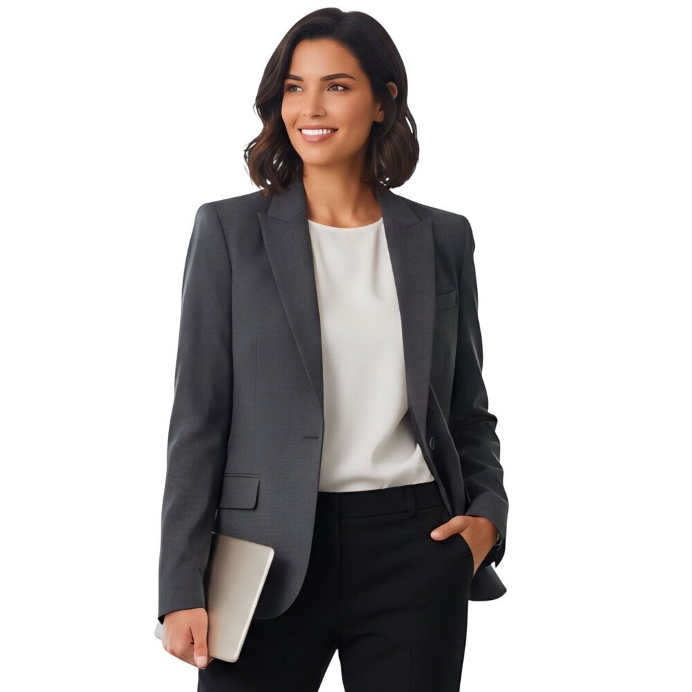 Theory Wool Blend 1 Button Suiting Blazer Gray Size 8